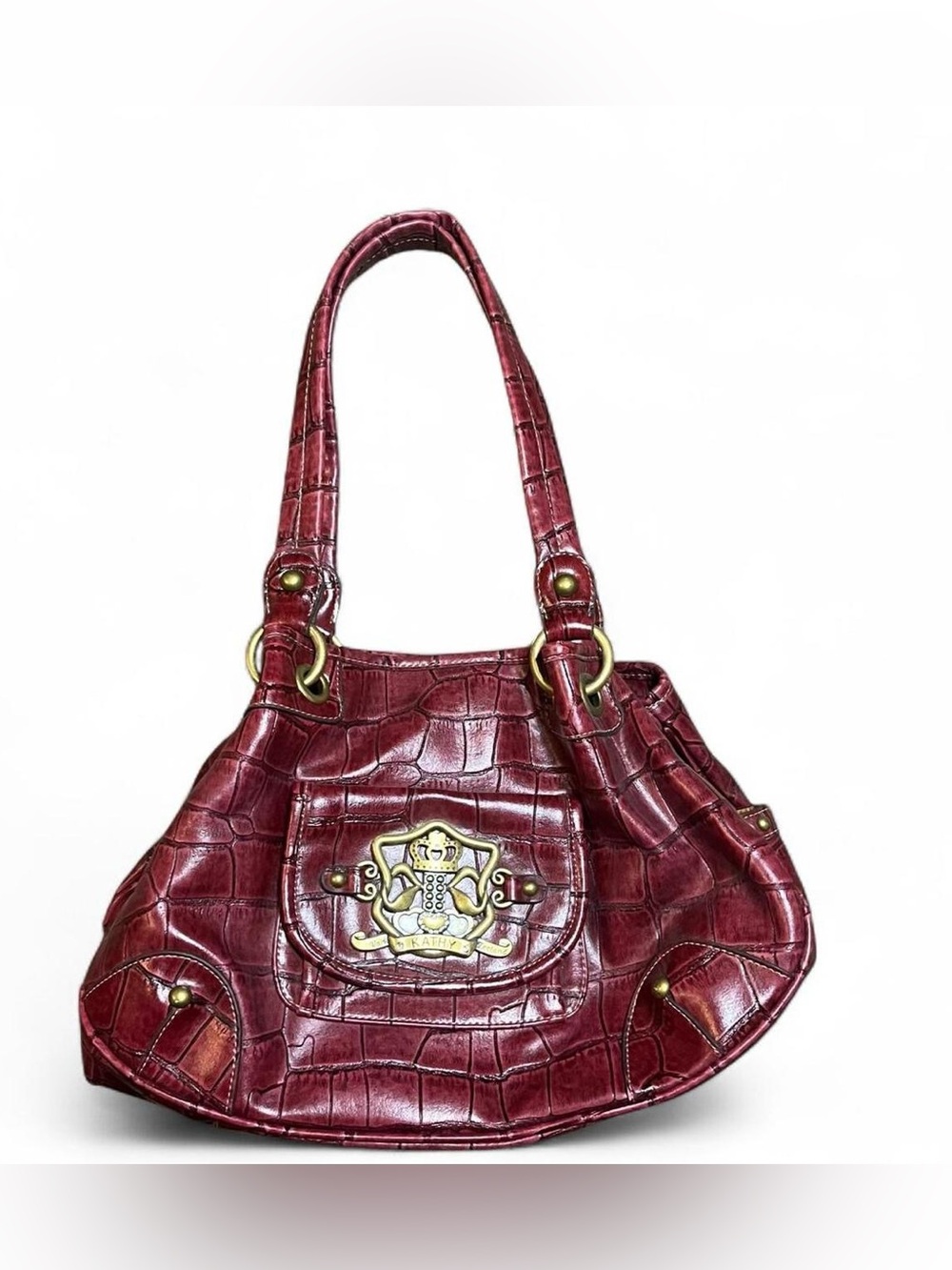 Red Croc Kathy Van Zeeland Shoulder Bag with Gold Accent
